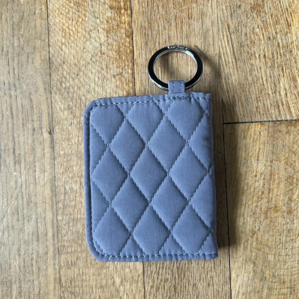 Vera Bradley Quilted Bifold ID Case Wallet Key Ring Slate Blue Diamond Stitch